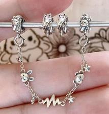 925 sterling silver bear bunny safety chain with 2 rabbit stoppers charm