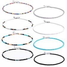 8 Pieces Western Bead Choker Necklace Set Handmade Glass Seed Bead Boho Bohemian