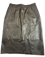 Vintage Comint Black Genuine Leather Midi Pencil Skirt Women's Size L High Wa