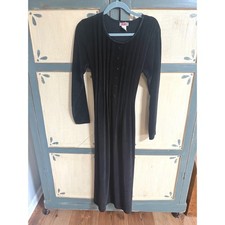 FADS Vintage Black Velvet Pintuck Maxi Dress Long Sleeve Women's M Regency Goth
