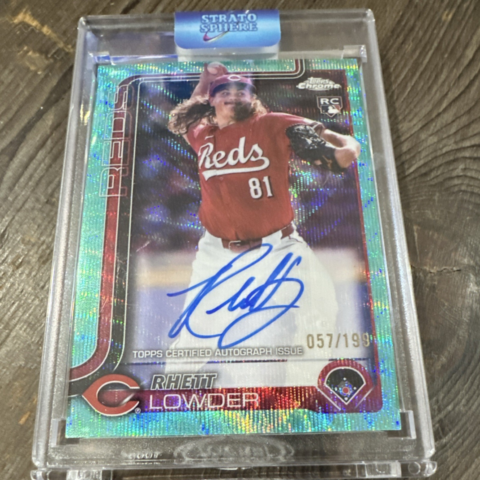 2025 Topps Chrome Rhett Lowder Reds Rookie Auto Aqua Wave Refractor /199