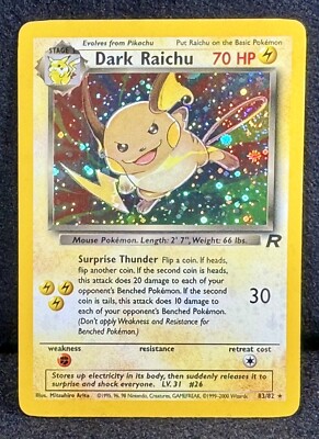 🔥Dark Raichu Team Rocket 83/82 SECRET RARE Holofoil “TRUE” Pokemon  Treasure!