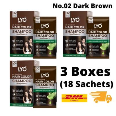 3x Lyo Hair Color Shampoo 100% Organic No.2 Dark Brown Aloe Vera Soft Smooth