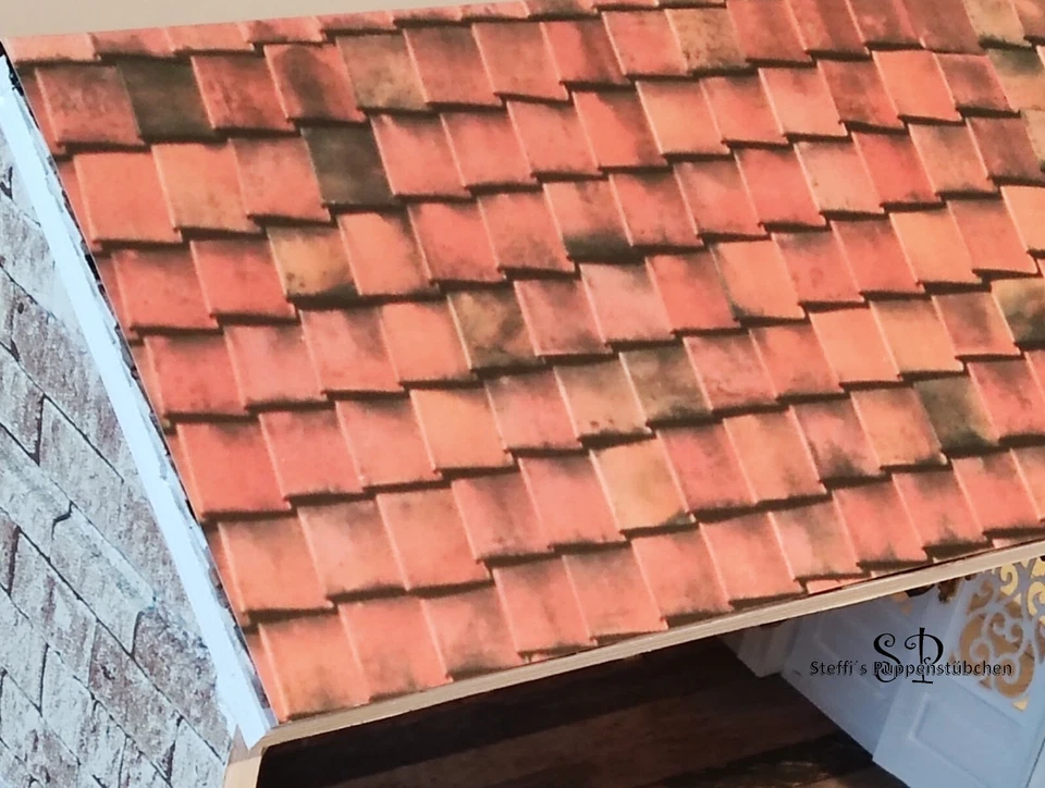 Alte Dachziegel auf Karton 49,5 x 31,5 cm - Miniatur Puppenhaus Puppenstube 1:12 - Bild 2 von 2