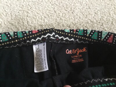 Legging Cat & Jack Noël - Motif Sapins Noir/rouge/vert - Taille Fille Large 10/12 - Occasion TB