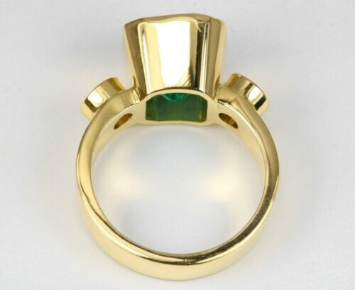 3Ct Emerald And Simulated Diamond Bezel Engagement Ring 14KYellow Gold Plated - Picture 2 of 8