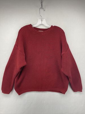 L.L. Bean WOMENS SWEATER RED LARGE L COTTON KNIT OUTDOOR WEAR CASUAL