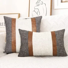 Cushion Covers, Patchwork Home Pillow Covers for Sofa Bed Leather Pillow Case