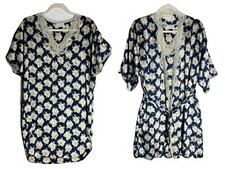 Vintage Barbizon 2 Piece Set Night Gown Size M Blue Floral Lace