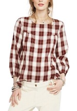 Hatch Maternity Women  s THE DELFINA TOP Plaid Bordeaux Cotton Size 1 S/4-6 NEW