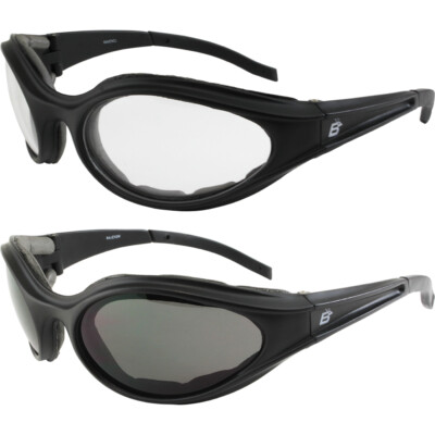 Birdz Two Motorcycle Riding Glasses Sunglasses Smoke Clear Lens Padded Cycling