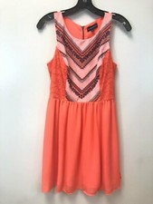 My Michelle Junior's Peach Sleeveless Printed Dress, Size 3, EUC