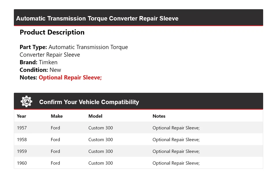 For 1957-1960 Ford Custom 300 Auto Trans Torque Converter Repair Sleeve Timken - Image 2 of 4