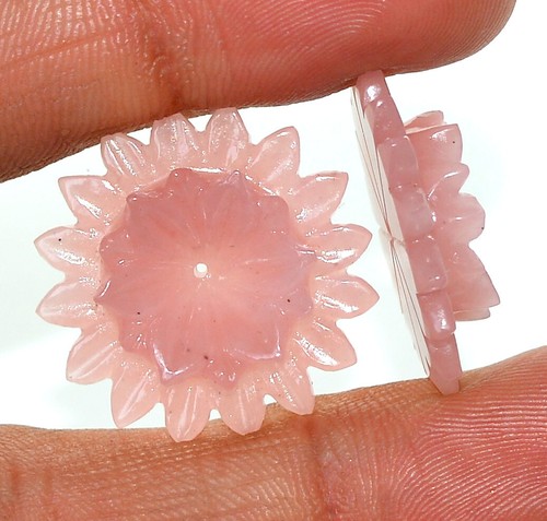 33.76 CTS Natural Pink Quartz Hand Made Carving Pair 25 mm Loose Gemstones - Picture 2 of 7