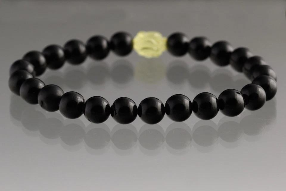 Brazalete ROSA TALLADA CUENTAS REDONDAS NEGRAS ÁMBAR BÁLTICO GENUINO 7,2 g 200505-29 Foto 2 de 3