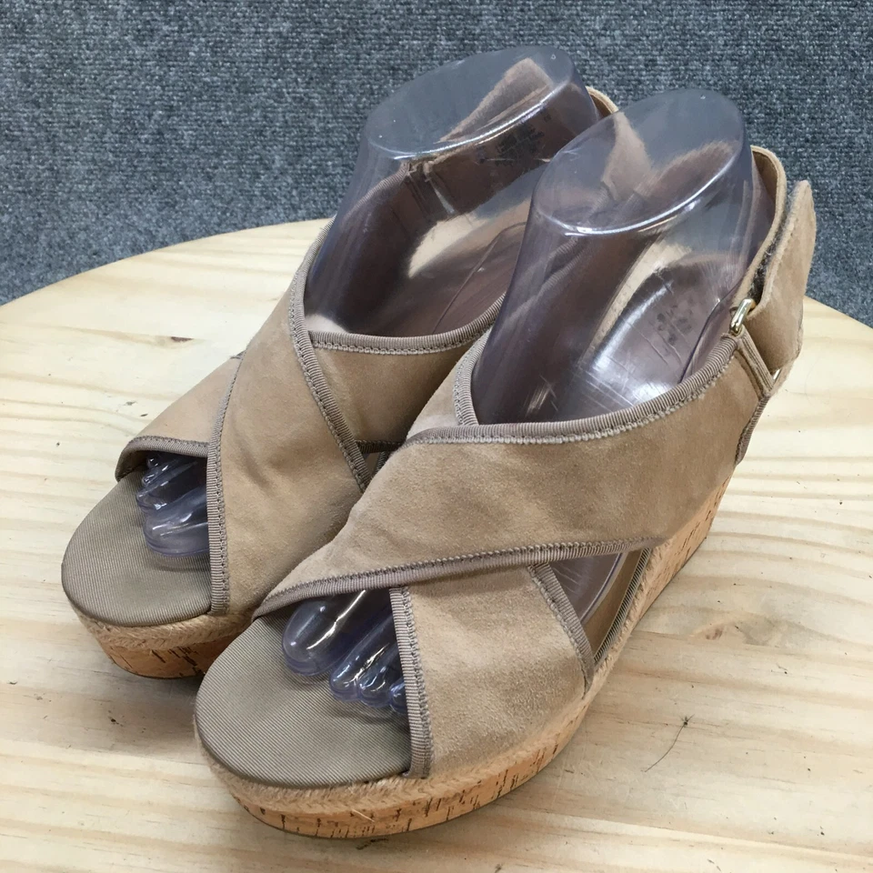 Sandalias Franco Sarto para mujer 9 M Taylor correas al tobillo cuero beige tacones de cuña Foto 3 de 4