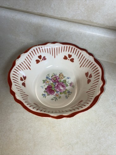 TAZÓN DE SERVIR REDONDO CORAZÓN ROJO ROSA HOMER LAUGHLIN VIRGINIA DE COLECCIÓN G 46 N 8 - Imagen 3 de 6