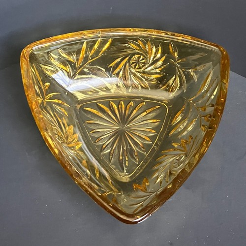 Vintage Hazel-Atlas Glass Co Candy Dish w/ Lid #6045 Stars Gold Triangle-shaped - Picture 7 of 8