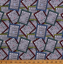 Cotton Bingo Balls Games Cards Academic Fabric Print by the Yard D675.45