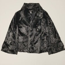 Etcetera Womens Size 0 Black Faux Fur Long Bell Sleeve Lined Button Up Jacket