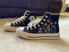 Image of Converse high top black womens size 3.5 with embroidery