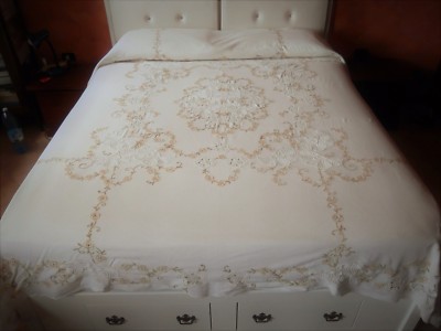 ELEGANT REFINED FLORAL COTTON BEIGE SUMMER WEDDING BEDSPREAD