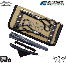 6.5"Professional Hair Cutting Scissors Barber Shear Hairdressing Razor Skull Kit