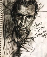 charcoal art portrait drawing of Harry Dean Stanton by outsider Mark Robinson