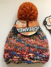 Screamer Kids Annie Pom Beanie Knit Hat Orange/Denim NWT Winter Hat