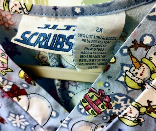 JLJ Scrubs Holiday Snowman Christmas Scrub Top 2XL - Picture 3 of 3