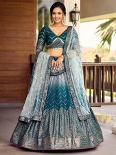 Latest Chinnon Silk Blue Color Lehenga Choli With Fancy Dupatta For Wedding
