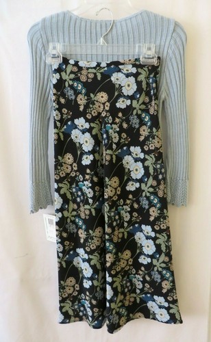 Bonnie Jean Blk Floral Maxi Skirt & Blue L/S Sweater Set Size 8 #10999 - Picture 4 of 5