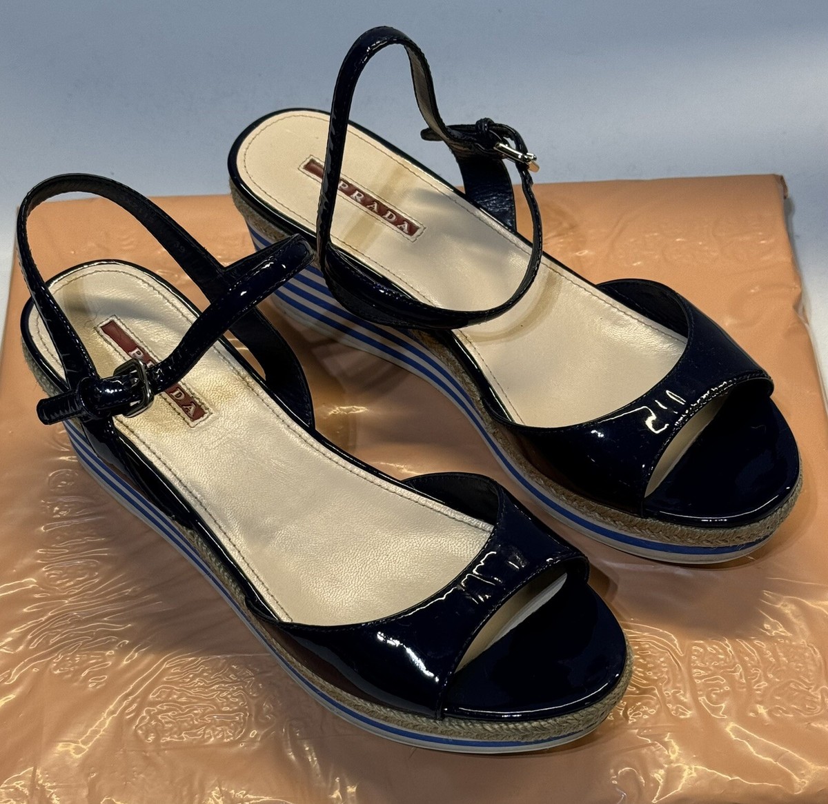 Prada vintage women's platform sandals heels wedge shoes size 39