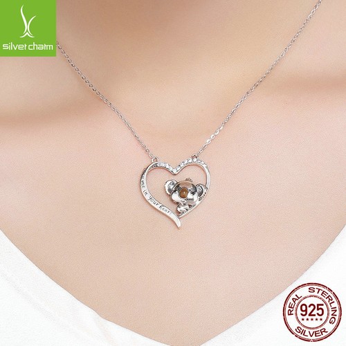 Cute Koala S925 Sterling Silver Pendant Necklace Halo Heart Fashion Women Chain - Picture 6 of 7