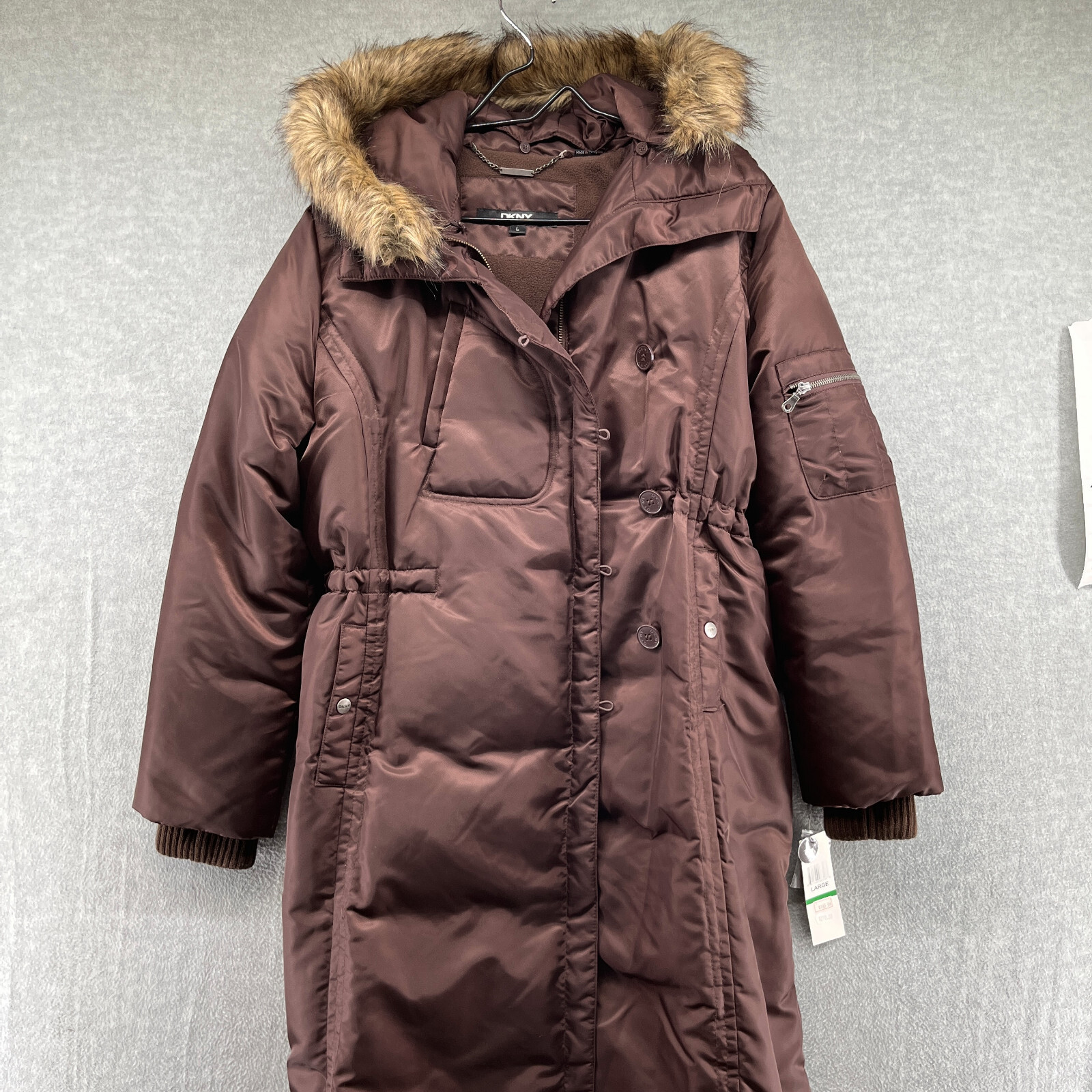 DKNY Women's Parka Large Brown Helen New Long Jacket … Gem
