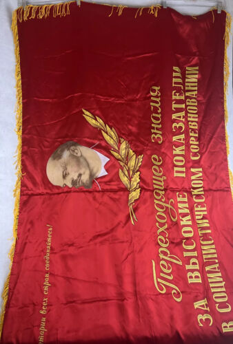 HUGE Original Vintage Russian USSR Soviet Flag Banner Lenin VERY RARE!!! - Afbeelding 1 van 12