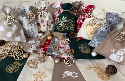 Adventskalender,Landhausstil Adventskalender zum befüllen aus Stoff + HolzZahlen