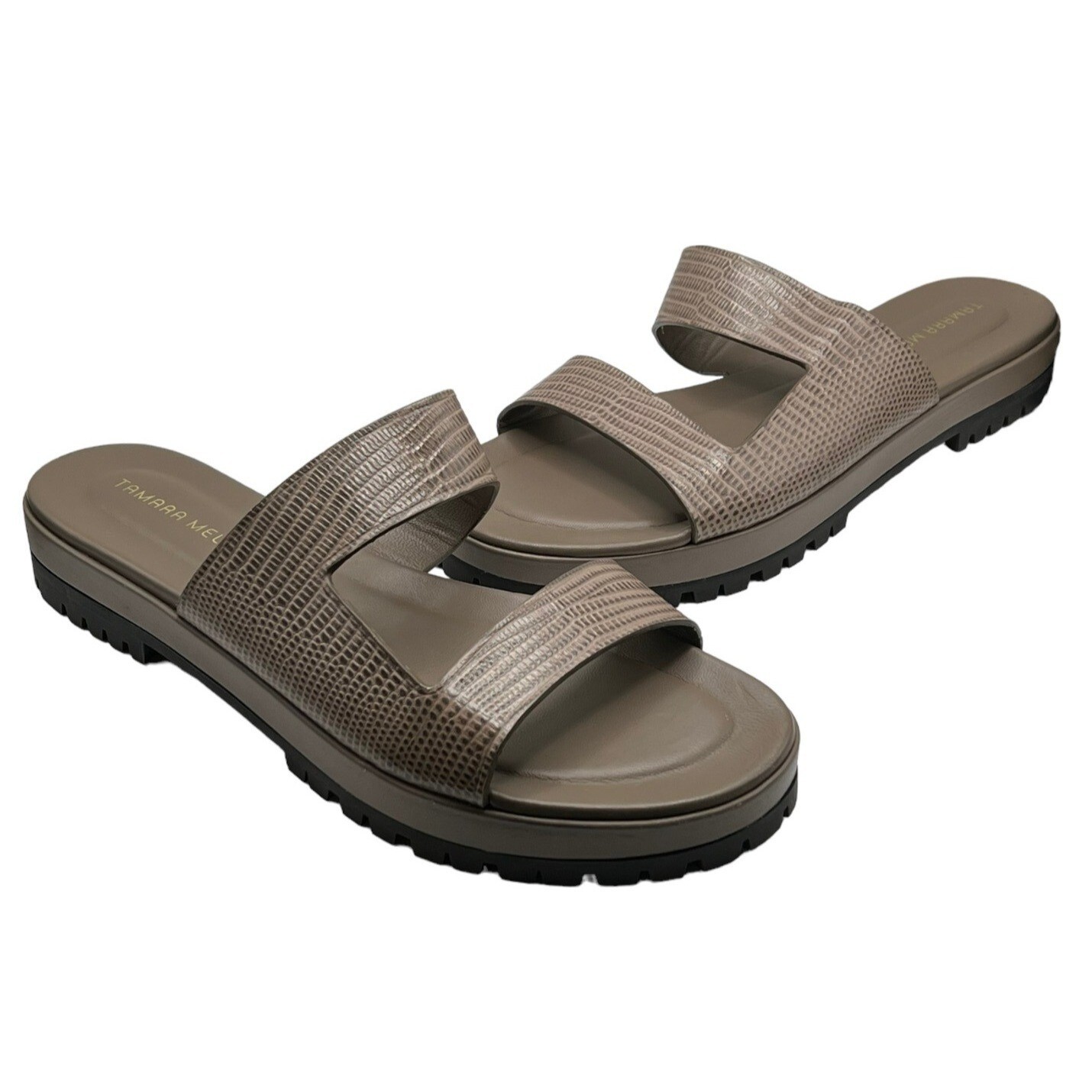 Tamara Mellon Womens Roam Leather Slide Sandals 11.5 EU 42 Beige Lizard  Print iuu.org.tr