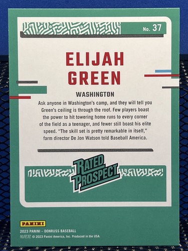 2023 Donruss ELIJAH GREEN Washington Nationals Blue Holo Foil Rated Prospect - Picture 2 of 2