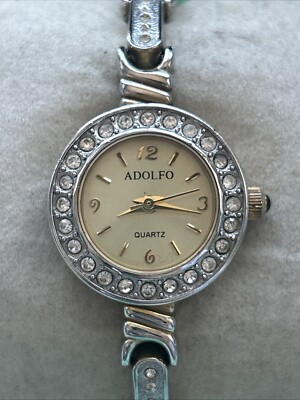 Adolfo Diamond Ladies Wristwatch Diamond Accent Bezel Rare Find Vintage ADOLFO Diamond at 12 Gold-plated Stainless  main image 2