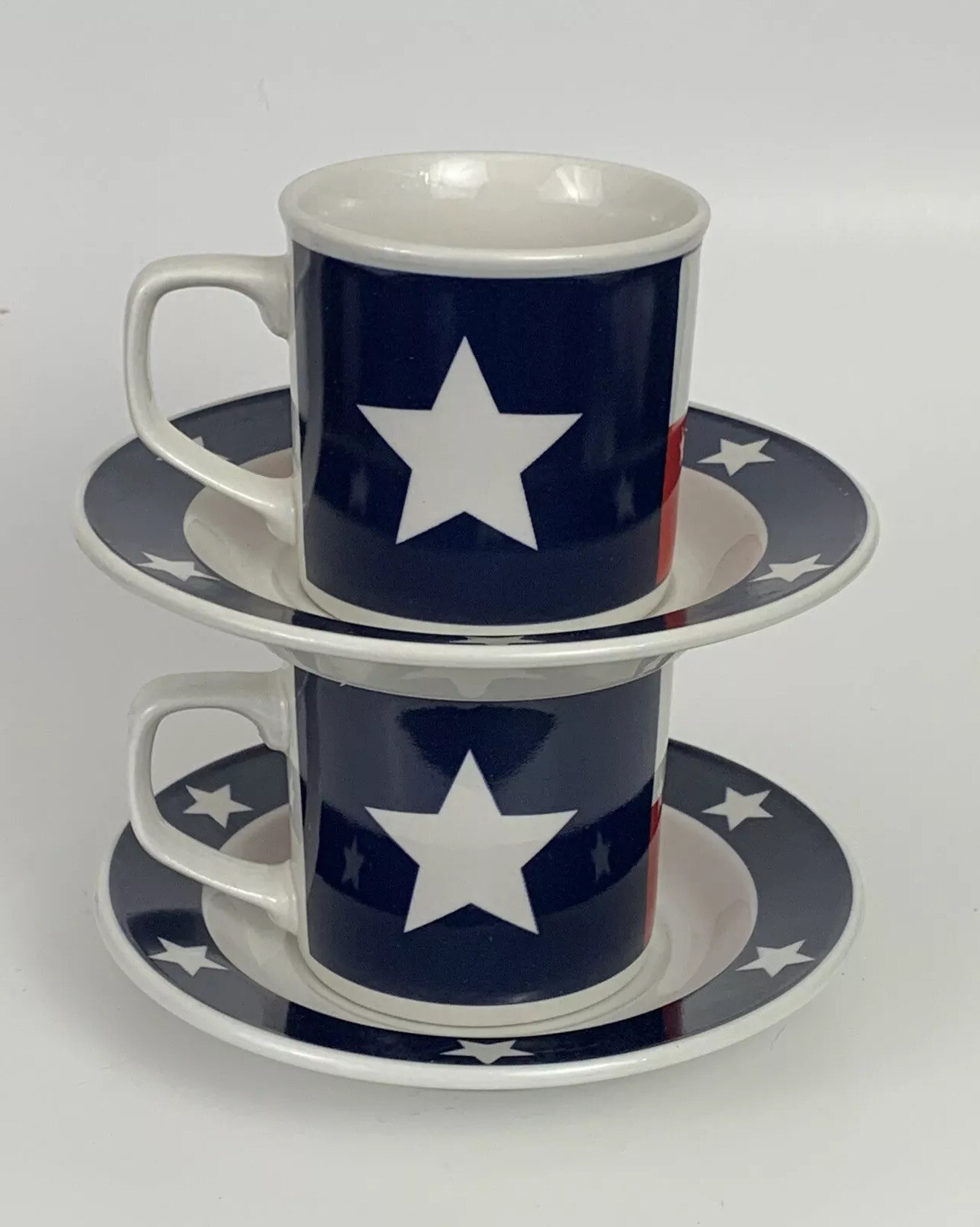 2 Totally Today Texas Flag Lone Star Cups Mugs Saucers Red White Blue