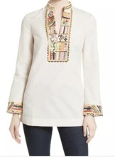 38. TORY BURCH Mandarin Embellished LS TORY TUNIC Size 8 New with Tags $450