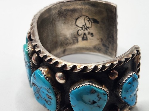6" Around Native American Sterling Silver Cuff Bracelet Large Turquoise SignedCA - Picture 8 of 9