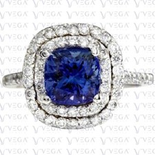 4.41ct Cushion Cut Natural Tanzanite Gemstones Diamond Ring Real 14K White Gold