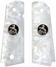 AJAX Grips - Full Size 1911 Colt Kimber - Pearlite White with Black/Silver Coin