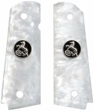 AJAX Grips - Full Size 1911 Colt Kimber - Pearlite White with Black/Silver Coin