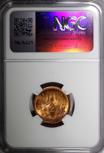 Rhodesia Bronze 1970 1/2 Cent NGC MS64 RD FULL RED KM# 9 (004) - Picture 3 of 5
