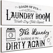 Jetec 2 Pieces Laundry Room Wooden Signs Rustic Family Farmhouse White