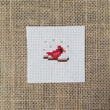 Finished Completed Cross Stitch Mini Winter Cardinal Piece for DIY Crafts