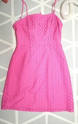Hot Pink Dress Womens XS Eyelet Lace Clueless Legally Blonde 90s Barbiecore